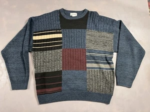 Vintage David Taylor Mens XL Color Block Sweater Blue Red Black Gray - Picture 1 of 9