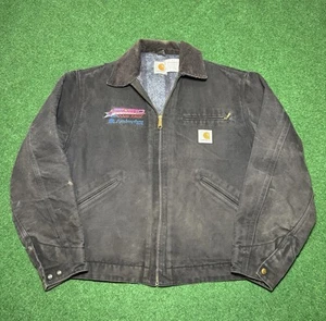 perfectly faded 90s Carhartt Detroit Jacket Coat black rare vintage lined trendy - Picture 1 of 7