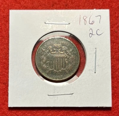 1867 Two Cent Piece US 2C Copper Antique Vintage Obsolete Coin - Image 1 of 2