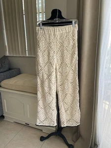 ULTRA PINK beige Boho Häkelspitze weites Bein Pull On Hose Gr. S Festival Boho - Bild 1 von 8