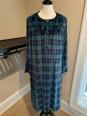 Aria nightgown 2x plus velour soft green blue plaid pockets long sleeve warm - Image 1 of 4