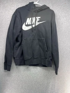 Nike Mens Sweatshirt Size M Black Hooded Drawstring Logo Cotton Blend Pockets - Picture 1 of 9