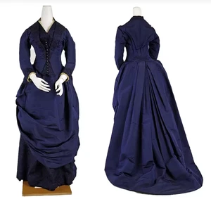 Historical Reenactment Victorian Navy Blue Wedding Dress Costume 1886s Victorian - Picture 1 of 11