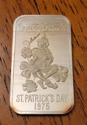 1975 VTG "ERIN GO BRAGH" ST PATRICKS DAY - 1oz .999 SILVER BAR - MADISON MINT - Image 1 of 4