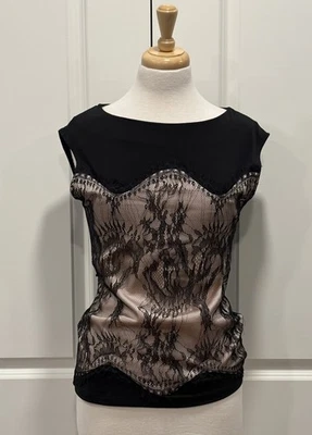 Top superpuesto de encaje negro vintage Y2K para mujer XS Whimsygoth Fairy años 90’s Foto 1 de 4