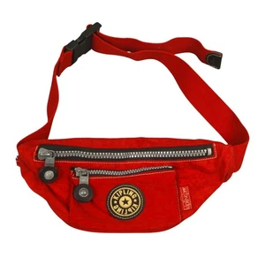 Vintage Kipling Red Nylon Fanny Pack Hip Waist Sling Belt Bag Zip EUC - Picture 1 of 12