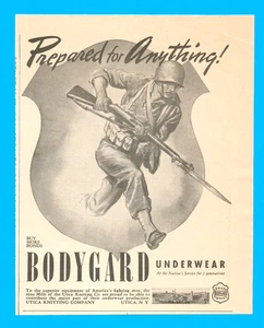 Bodygard Underwear Army  soldier charging bayonet military vintage print ad 1943 - Picture 1 of 3