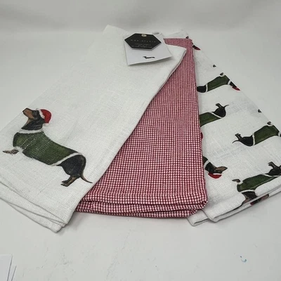 MAX STUDIO Dachshund Kitchen Towels Set of 3 Holiday Christmas Dog Print - Image 1 of 4