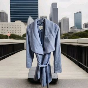 Cole Haan Signature Womens Wool Blend Wrap Coat Ice Blue Size 14 Lined - Picture 1 of 9