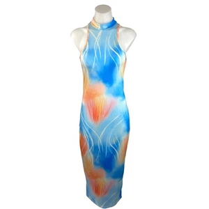 Shein mehrfarbig abstrakt Druck hochgeschlossen hinten offen ärmellos Bodycon Kleid 6 - Bild 1 von 4