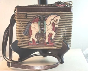 Cartera Bolso de Mano Tela Chala Cuero Caballo con Correa de Transporte Portatarjetas - Imagen 1 de 6