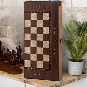 Gorgeous Backgammon Set 100% Handmade Game Board 17" with Bag - Gift for Him - Picture 1 of 5