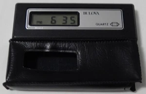 Vintage Made in Japan Bulova Quartz LCD Travel Brown-Gold Alarm Clock with Pouch - Picture 1 of 6