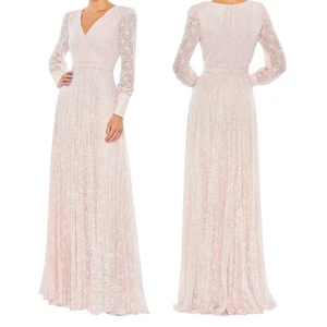 Mac Duggal 93679 Beaded Lace Long Sleeve Wrap Over Gown, Light Rose Size 16 $798 - Picture 1 of 19
