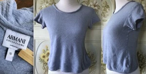 ARMANI COLLEZIONI ITALY CAP SLEEVE WOOL COTTON TOP STRETCH KNIT PALE BLUE 10 EUC - Picture 1 of 9