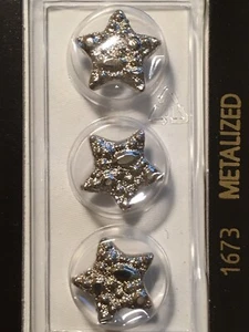 DILLKNÖPFE | Marke NOS | Metallized Silver Star #1673 9/16" 14mm | 3er Pack - Bild 1 von 4