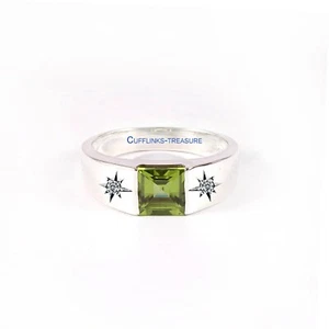 Natural Peridot & CZ Gemstones with 925 sterling silver Ring  For  Men #6782 - Picture 1 of 3