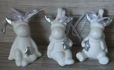 3 Christbaumkugeln--Rentier m.Stern--weiß silber-ca. 8 cm--Rentiere--Baumschmuck - Bild 1 von 4