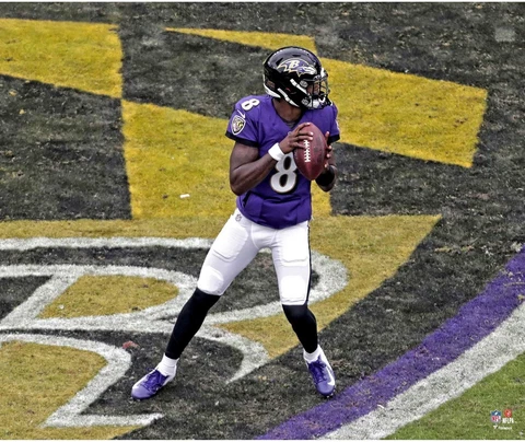 Lamar Jackson Baltimore Ravens Unsigned Drop-back Photograph Cover