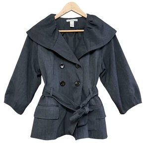 Kenneth Cole New York Anzugjacke grau breiter Kragen Gürtel Stretch Damen Größe 4 - Bild 1 von 11