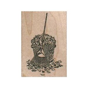 NEW Rake And Basket Of Leaves RUBBER STAMP, Fall Stamp, Autumn Stamp, Leaves