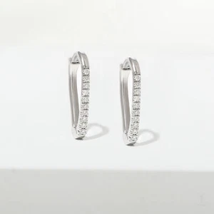 VS/F-G Diamond 14K Gold Minimal V-Shape Huggie Earrings- The Jewelz - Picture 1 of 5