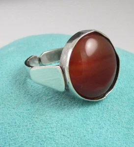Estate Vintage ISRAEL Huge Modern Sterling Silver Cabochon Orange Carnelian Ring - Picture 1 of 12