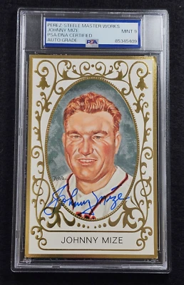 JOHNNY MIZE Signed Perez Steele Postcard-HOF-NEW YORK YANKEES-PSA 9 Auto - Image 1 of 3
