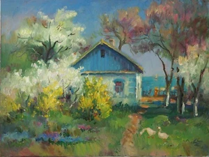 Cherry blossoms Berdyansk 2018 Lilia Zinchenko Oil Painting on canvas Ukraine - Picture 1 of 10