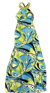 Betsy & Adam Rhinestone Neckline Green & Blue Long Satin Lined and Padded SZ 4 - Picture 1 of 11