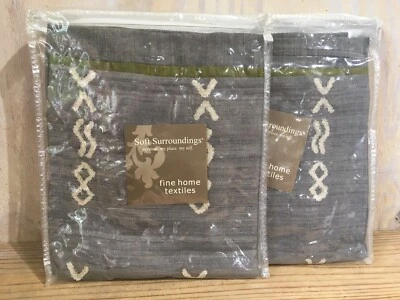 Two Gianna Embroidered 100% Silk Euro Pillow Shams 26" X 26" Gray Green Trim New - Image 1 of 4