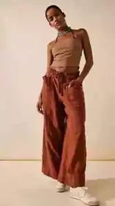 Free people linen blend Carry On Cargo Pants - SMALL - Caramel - NEW - RRP £70 - Picture 1 of 7