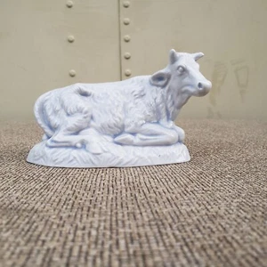 Atlantic Mold Nativity 5" Cattle Donkey White Blue Glazed Ceramic Porcelain 2 Pc - Picture 1 of 15