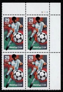 Scott 2834 Plate Block 29 cent World Cup Soccor Championships 1994 MNH L1 - Picture 1 of 1