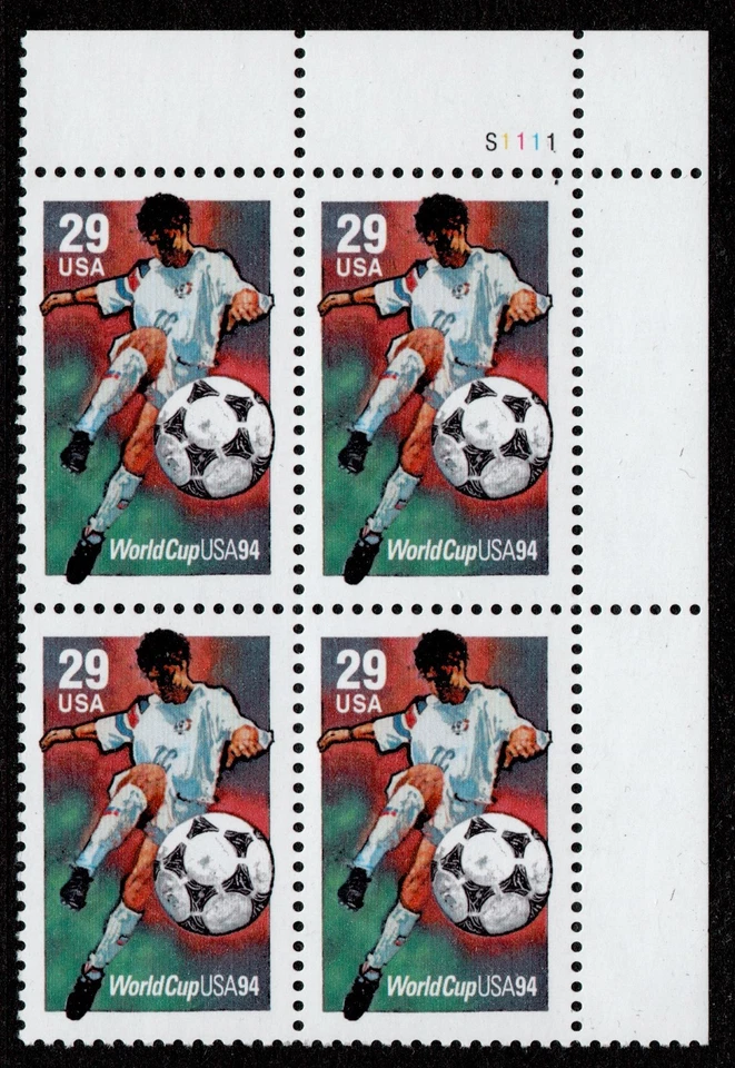 Scott 2834 Plate Block 29 cent World Cup Soccor Championships 1994 MNH L1 - Image 1 of 1