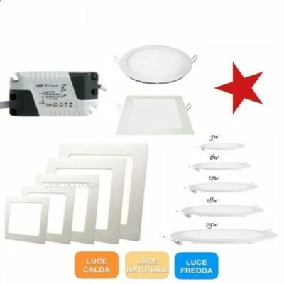 OFFERTA FARETTO LED PANNELLO SLIM 3-6-12-18-25 WATT INCASSO A MOLLA o 1€catalogo - Immagine 1 di 4