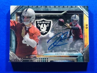 2014 Topps Strata Derek Carr Raiders Shadow Box Relic Auto Rookie Card; #d/50 NM - Image 1 of 3