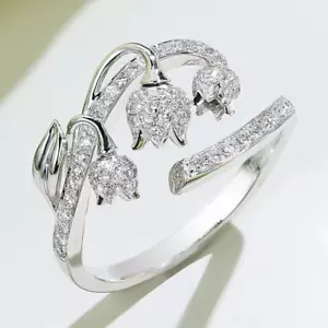 Elegant Flowers Silver Ring Women Cubic Zircon Adjustable Opening Fashion Gift - Picture 1 of 5