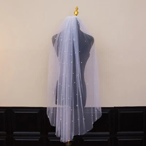 New Single Layer Pearl Bridal Veil with Metal Comb - Picture 1 of 5