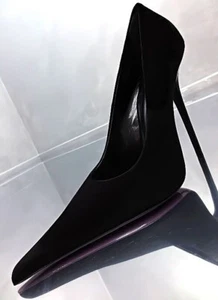 1969 Made in Italy High Heels Iconic Pointy Leather Pumps Black 35 - Picture 1 of 9