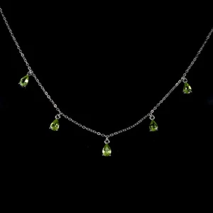 925 Sterling Silver Necklace Pear Peridot Natural Gemstone jewelry 18inches - Picture 1 of 13
