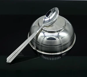 999 solid silver handmade bowl and spoon set for baby food serving,sv256 - Picture 1 of 8