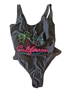 Traje de baño Primark UK 14 mezcla negra California palmeras tropicales - Imagen 1 de 4