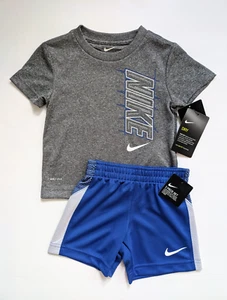 Nike Tee shirt & Shorts Set DRI-FIT NWT Size 2T Blue Toddler Boys 2pc Outfit - Picture 1 of 4
