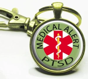 Medical Alert PTSD Glass Top Key Chain Post Traumatic Stress Disorder Alert - Picture 1 of 2