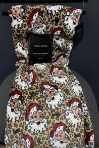 VIRAL! Christmas Santa Cheetah/Leopard Animal Print Plush Throw Blanket 60x70 - Picture 1 of 7