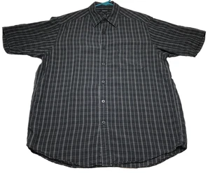 Claiborne Button Up Shirt Men's Large L Black White Plaid Short Sleeves Lyocell - Picture 1 of 9