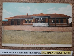 post 1913 A. T. & Santa Fe RR DEPÓSITO, INDEPENDENCIA, Kans. Postal LITO ALEMANIA - Imagen 1 de 2