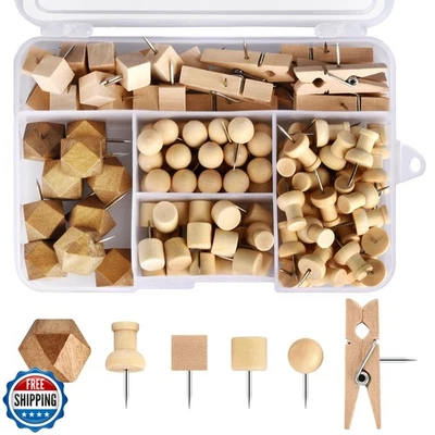 128Pcs Wood Push Pins, Thumb Tacks for Decorative, Wooden Pins and Tacks, Cor - Image 1 of 4