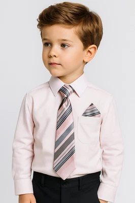 SIRRI Baby Boys Cotton Dress Shirt Long Sleeves Tie Hanky 3 Piece Formal Wedding Set